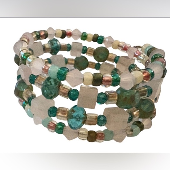 Peachykeenthings Jewelry - Rose Quartz, Czech Glass, and Crystal Beaded Wrap Bracelet.
